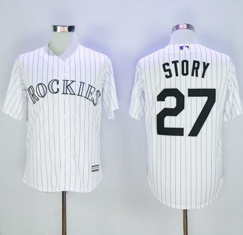 Rockies #27 Trevor Story White Strip New Cool Base Stitched MLB Jersey